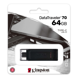 Kingston Technology DataTraveler 70 USB flash meghajtó 64 GB USB C-típus 3.2 Gen 1 (3.1 Gen 1) Fekete