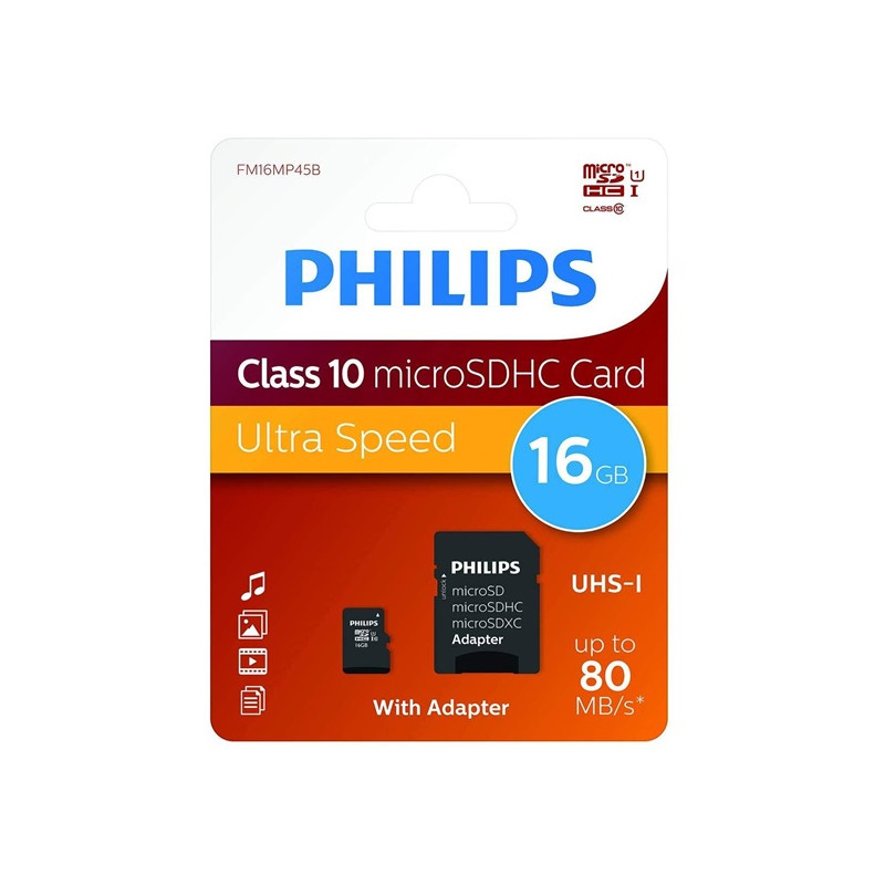 Philips microSDHC 16GB (Class10) SD adapterrel