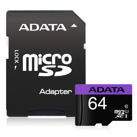 ADATA microSDXC 64GB Premier (Class10, UHS-I U1) adapterrel