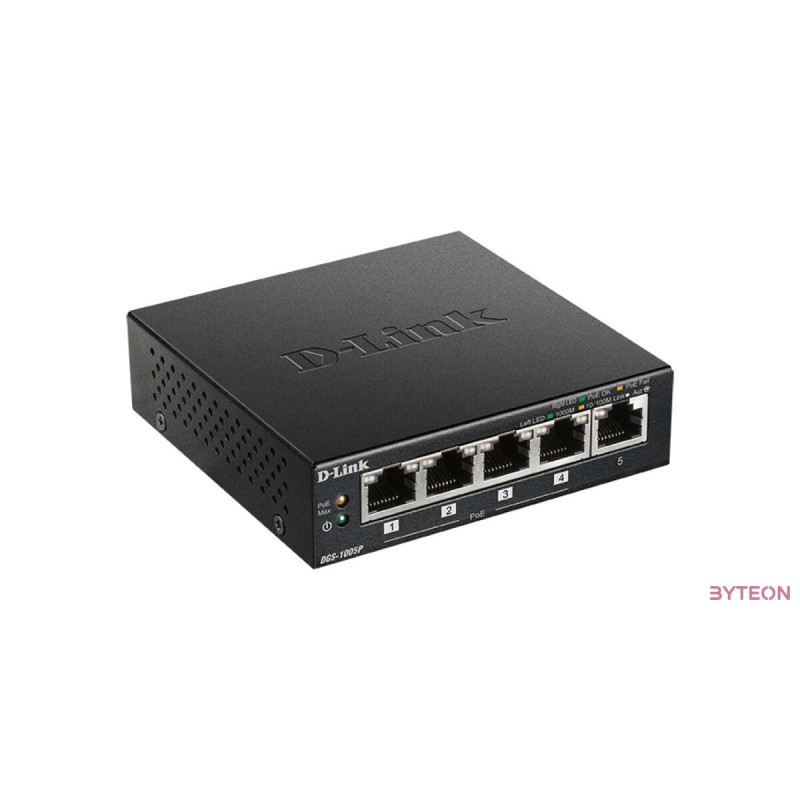 D-Link 5-Port 10/100/1000Mbps Gigabit PoE+ Switch, 60W power budget