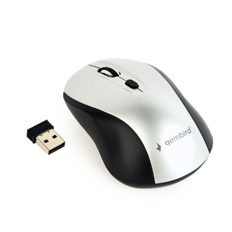 Gembird Wireless optical mouse MUSW-4B-02-BS, 1600 DPI, nano USB, black-silver