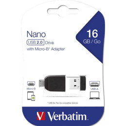 Verbatim USB DRIVE 2.0 NANO 16GB STORE 'N' STAY + OTG Adapter