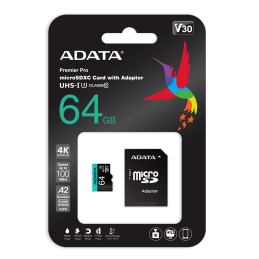 ADATA 64GB Premier Pro MICROSDXC, R/W up to 100/80 MB/s, Adapterrel