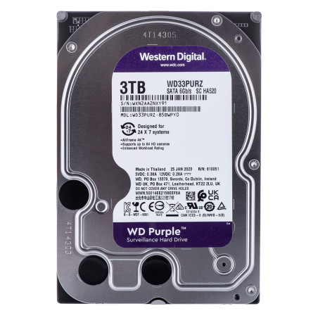 Western Digital 3,5" 3000GB belső SATAIII 5400RPM 256MB PURPLE WD33PURZ winchester 3 év