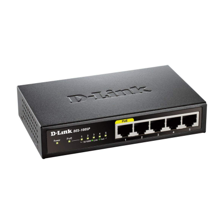 D-Link 5-Port 10/100/1000Mbps Gigabit PoE+ Switch, 60W power budget