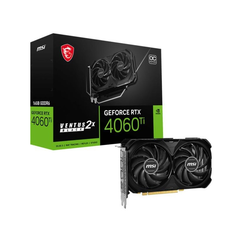 MSI GeForce RTX 4060 Ti VENTUS 2X BLACK 16G OC nVidia 16GB GDDR6 128bit PCIe videókártya