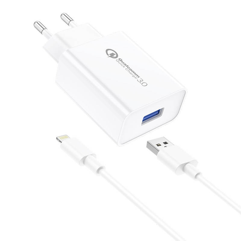 Foneng EU13 Wall Charger + USB to Lightning Cable, 3A (White)