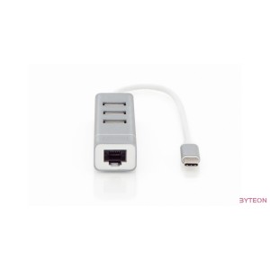 Digitus DA-70253 USB Type-C 3-Port Hub + Fast Ethernet LAN Adapter