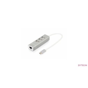 Digitus DA-70253 USB Type-C 3-Port Hub + Fast Ethernet LAN Adapter