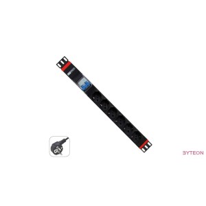 WP Multiple Socket for rack 19"– 6 Italian/Schuko sockets  with 2P circuit braker 1A/60A, 1 unit  - Schuko Plug