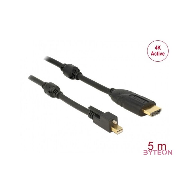 DeLock Cable mini Displayport 1.2 male with screw  HDMI male 4K Active Black 5m