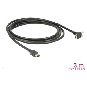 DeLock Cable FireWire 9 pin male 90° angled with screws  6 pin male 3m