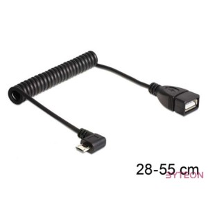 DeLock USB micro-B male angled  USB 2.0-A female OTG coiled Cable Black