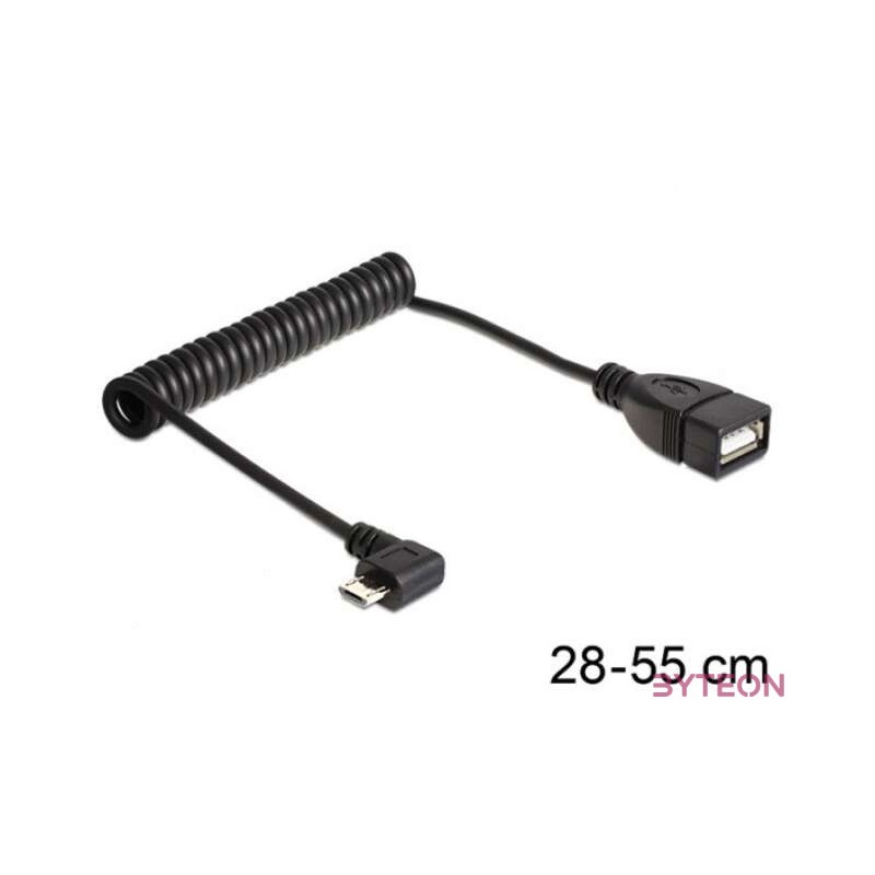 DeLock USB micro-B male angled  USB 2.0-A female OTG coiled Cable Black