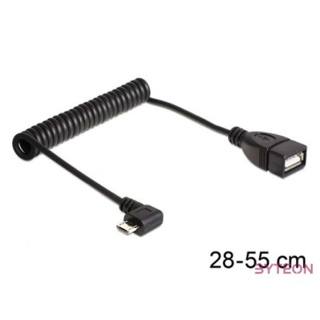 DeLock USB micro-B male angled  USB 2.0-A female OTG coiled Cable Black
