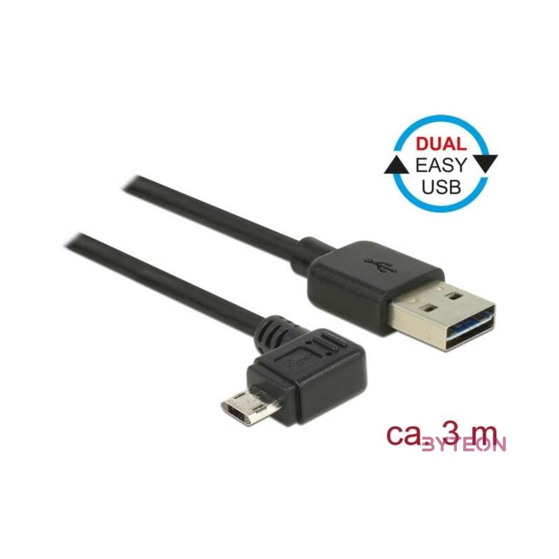 DeLock EASY-USB 2.0 Type-A male  EASY-USB 2.0 Type Micro-B male angled left,right 3m Black