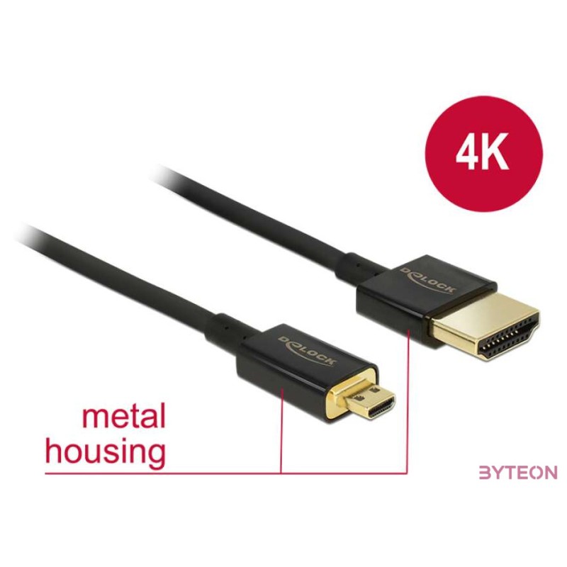 DeLock Cable High Speed ??HDMI Ethernet - HDMI-A male HDMI Micro-D dugó 3D 4K 1,5 m Slim High Quality