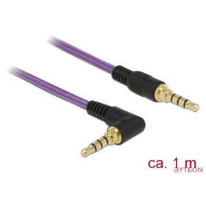 DeLock Stereo Jack Cable 3.5mm 4 pin male  male angled 1m Purple