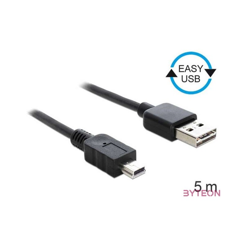 DeLock Cable EASY-USB 2.0 Type-A male  USB 2.0 Type Mini-B male 5m Black
