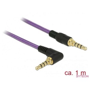 DeLock Stereo Jack Cable 3.5mm 4 pin male  male angled 1m Purple