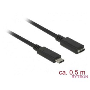 DeLock SuperSpeed USB3.1 Gen1 USB Type-C male  female 3 A cable 0,5m Black