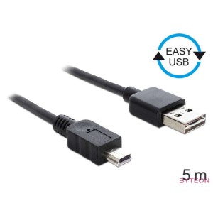 DeLock Cable EASY-USB 2.0 Type-A male  USB 2.0 Type Mini-B male 5m Black
