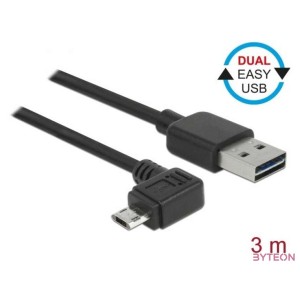 DeLock EASY-USB 2.0 Type-A male  EASY-USB 2.0 Type Micro-B male angled left,right 3m Black