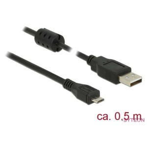 DeLock USB 2.0 Type-A male  USB 2.0 Micro-B male 0,5m cable Black