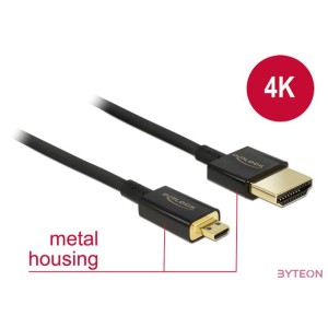 DeLock Cable High Speed ??HDMI Ethernet - HDMI-A male HDMI Micro-D dugó 3D 4K 1,5 m Slim High Quality