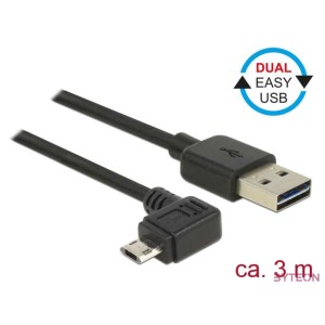 DeLock EASY-USB 2.0 Type-A male  EASY-USB 2.0 Type Micro-B male angled left,right 3m Black