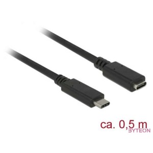 DeLock SuperSpeed USB3.1 Gen1 USB Type-C male  female 3 A cable 0,5m Black
