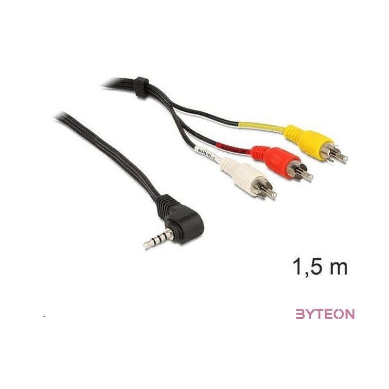 DeLock Cable Stereo jack 3.5mm 4 pin male angled  3x RCA male 1,5m