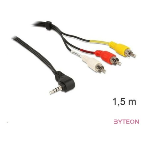 DeLock Cable Stereo jack 3.5mm 4 pin male angled  3x RCA male 1,5m