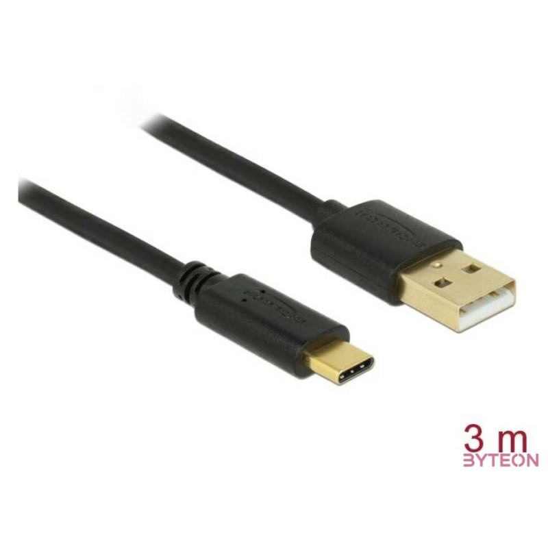 DeLock USB 2.0 Type-A to Type-C 3m cable Black