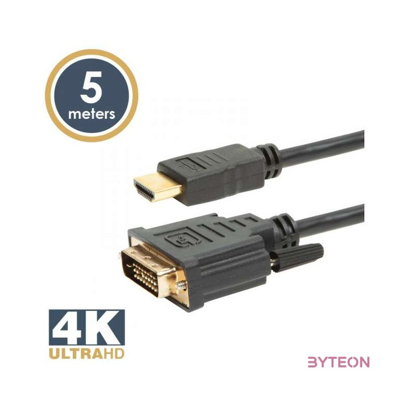 Delight DVI-D (Dual Link) - HDMI kábel 5m Black aranyozott
