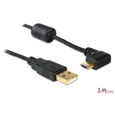 DeLock USB-A apa  USB micro-B apa kábel, 90°-ban forgatott bal,jobb 1m Black