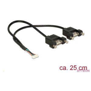 DeLock Cable USB 2.0 pin header female 1.25 mm 8 pin  2x USB 2.0 Type-A female panel-mount 25cm