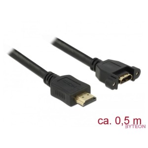 DeLock HDMI-A male  HDMI-A female panel-mount 4K 30 Hz 0.5m Cable