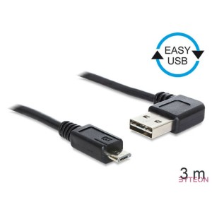DeLock EASY-USB 2.0 Type-A male angled left , right  USB 2.0 Type Micro-B male 3m Cable