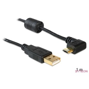 DeLock USB-A apa  USB micro-B apa kábel, 90°-ban forgatott bal,jobb 1m Black