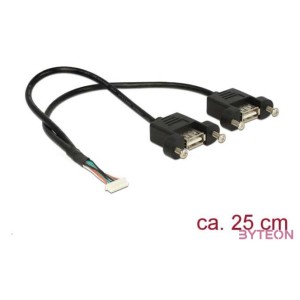 DeLock Cable USB 2.0 pin header female 1.25 mm 8 pin  2x USB 2.0 Type-A female panel-mount 25cm