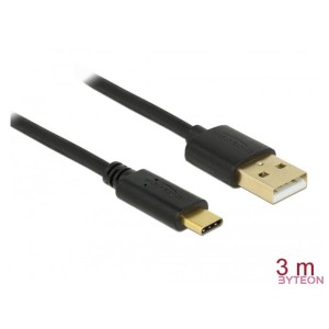 DeLock USB 2.0 Type-A to Type-C 3m cable Black