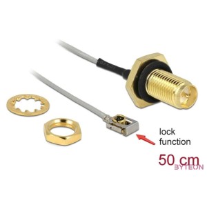 DeLock Antenna Cable RP-SMA jack bulkhead to MHF LK plug 1.13 50 cm thread length 10 mm splash proof