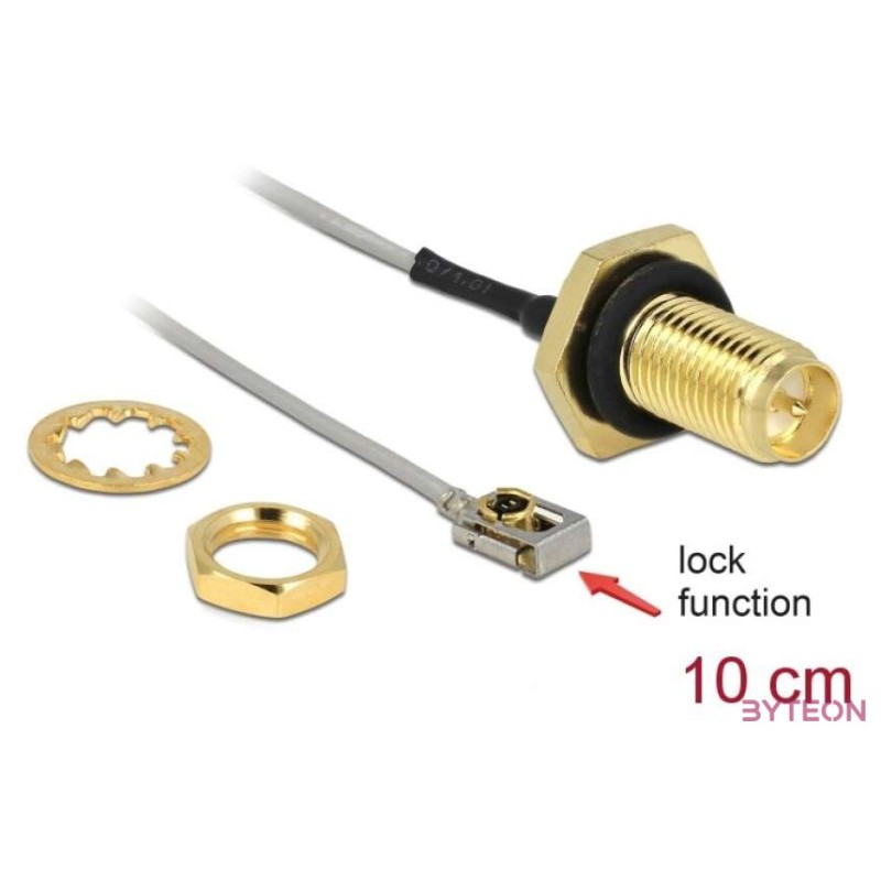 DeLock Antenna Cable RP-SMA jack bulkhead to MHF® I LK plug 1.13 10 cm thread length 10 mm splash proof