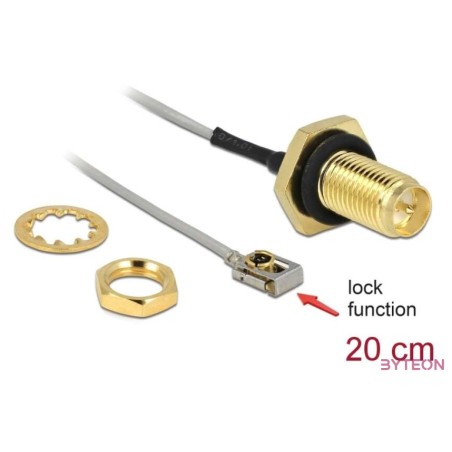 DeLock Antenna Cable RP-SMA jack bulkhead to MHF® I LK plug 1.13 20cm thread length 10mm splash proof
