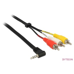DeLock Stereo jack 3.5 mm 4 pin male angled  3 x RCA male cable 1,5m Black
