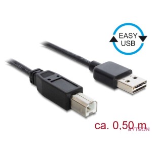 DeLock EASY-USB 2.0 Type-A male  USB 2.0 Type-B male 0,5m cable Black