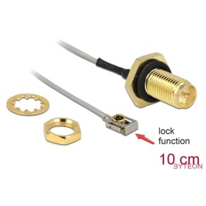 DeLock Antenna Cable RP-SMA jack bulkhead to MHF® I LK plug 1.13 10 cm thread length 10 mm splash proof