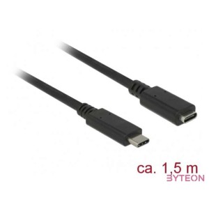 DeLock Extension cable SuperSpeed USB (USB 3.1 Gen 1) USB Type-C male  female 3 A 1.5m Black