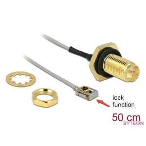DeLock Antenna Cable RP-SMA jack bulkhead to MHF LK plug 1.13 50 cm thread length 10 mm splash proof